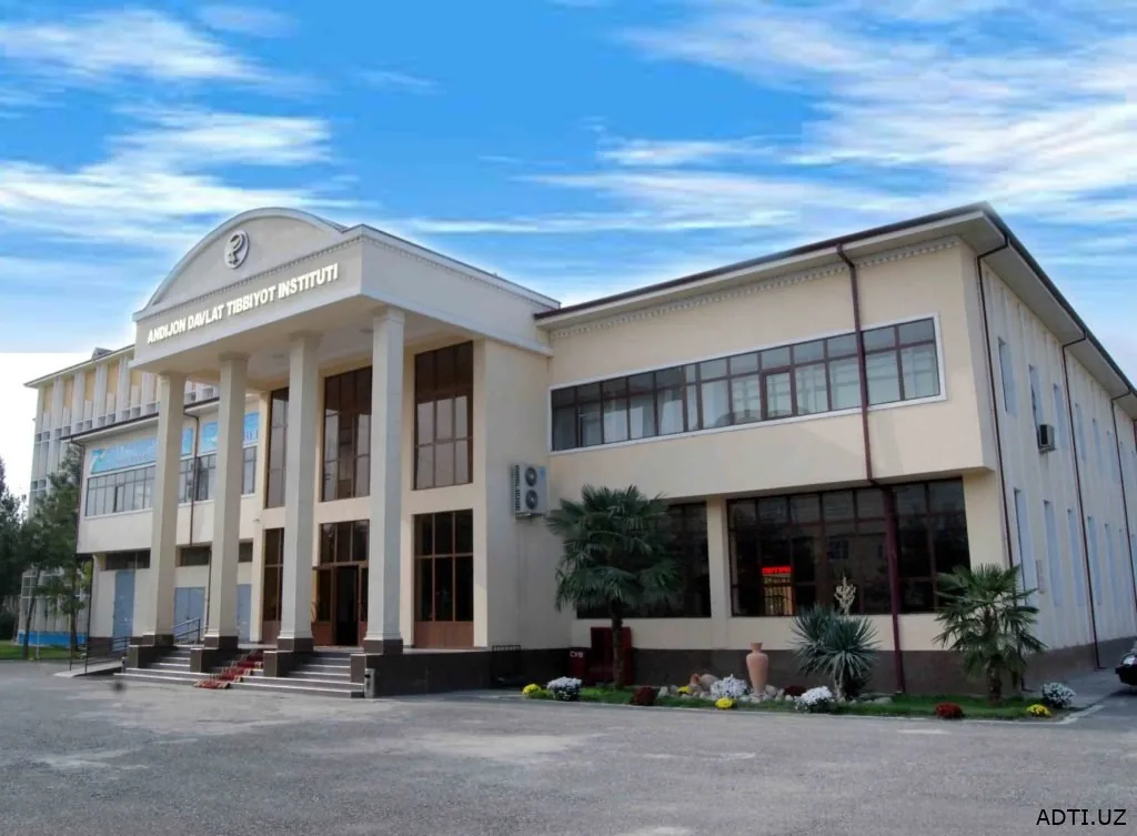 Andijan State Medical Institute academic building with a columned entrance